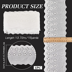 15ヤードのコットン刺繍中空花レーストリム  ウェーブエッジレースリボン  古いレース  3-3/4~4インチ（95~100mm）&nbsp;OCOR-WH0003-045A