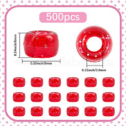 透明プラスチックビーズ500個  グリッターパウダー付き  バレル  ファイヤーブリック  9x6mm  穴：3.8mm&nbsp;KY-SP0001-54E
