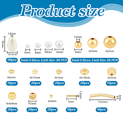 DIY ビーズ ファインディング キット  アクリル模造真珠ビーズを含む  真鍮ビーズ  14KGP本金メッキ  2~19.5x2~10..5x2~10mm  穴：0.8~2mm  370個/セット&nbsp;DIY-PH0034-53