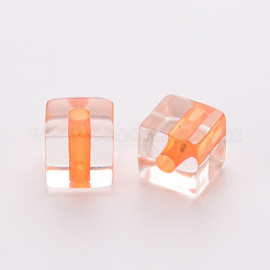 透明なアクリルビーズ  キューブ  オレンジ  8x7.5x7.5mm  穴：1.8mm  約900個/500g&nbsp;TACR-S154-12A-84