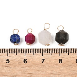 天然混合宝石銅線巻きチャーム  ファセットバイコーンバレルドラム  ゴールドカラー  10~12.5x5~6.5x5~6mm  穴：2~2.5mm&nbsp;PALLOY-JF02173