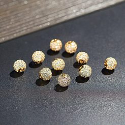ラックメッキ真鍮製キュービックジルコニアビーズ  長持ちメッキ  ラウンド  透明  ゴールドカラー  8x7mm  穴：2mm  10個/箱&nbsp;ZIRC-NB0001-09