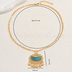 ボヘミアン風真鍮パヴェ合成ターコイズオーバル、魚のタッセルペンダントネックレス（女性用）  ゴールドカラー  17.52インチ（44.5cm）&nbsp;IG0736