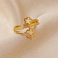 女性用304ステンレススチールカフオープンリング  ゴールドカラー  花  内径：15~20mm&nbsp;WGBE672-01