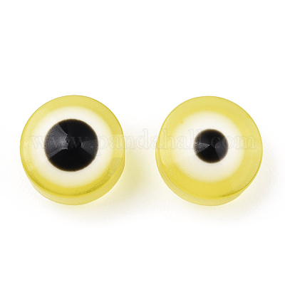 樹脂ビーズ  フラットラウンド  ナザールボンジュウ  シャンパンイエロー  7.5~8x5~6mm  穴：1.8~2mm&nbsp;RESI-S339-6x8-05-1