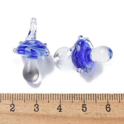 手作りランプワークペンダント  バンピー  キノコ  ブルー  24.5~29.5x15~18.5mm  穴：2~5mm&nbsp;LAMP-M021-01D-1
