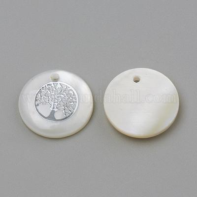 淡水シェルペンダント  フラットラウンド＆ツリー  プラチナ  16x3.5~4mm  穴：1.2mm&nbsp;SHEL-Q010-011P-1