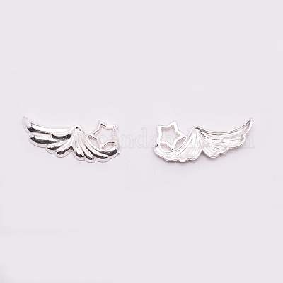合金カボション  左翼  銀  13x30.5x2.5mm&nbsp;PALLOY-WH0071-19A-S-1