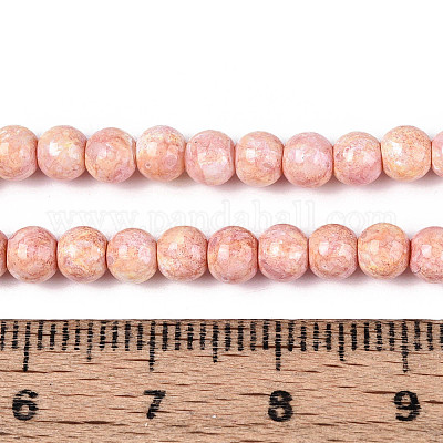 プリントガラスビーズ焼付塗装ガラスビーズ連売り  ラウンド  ミックスカラー  6~6.5mm  穴：1~1.2mm  約142~143個/連  29.92~30.71インチ（76~78cm）&nbsp;DGLA-N016-6mm-M-1