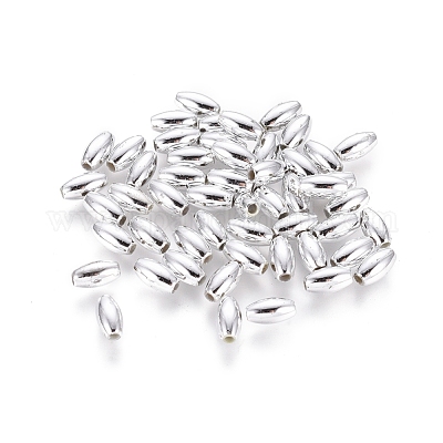 アクリルビーズ  ライス  銀  約3 mm幅  長さ6mm  穴：1mm  1300個/ 50g&nbsp;X-PL654-1-1