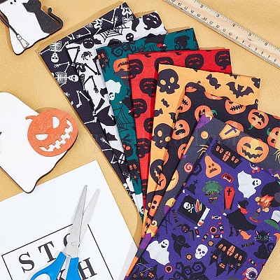 ハロウィン柄のポリコットン生地  パッチワーク用  パッチワークにティッシュを縫う  レッド  49.5~50x39.5~40x0.02cm  8シート/セット&nbsp;DIY-WH0032-07B-1