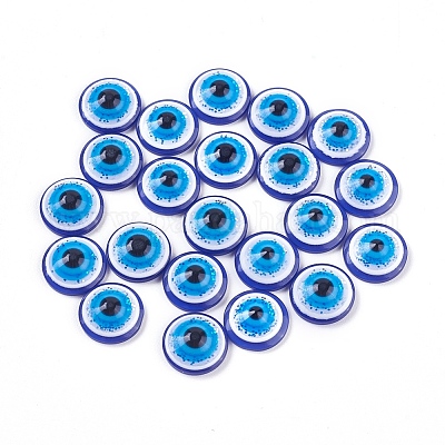 プラスチックカボション  フラットバック  半円  ナザールボンジュウ  ブルー  12x4mm&nbsp;KY-WH0013-01-B-1