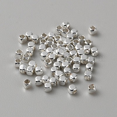 キューブ真鍮ビーズ  銀  2x2x2mm  穴：1.2mm&nbsp;KK-WH0081-64A-1