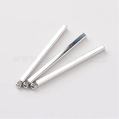 真鍮チャーム  ラックめっき  長方形  プラチナ  30x2x2mm  穴：1mm&nbsp;KK-D510-02P-1