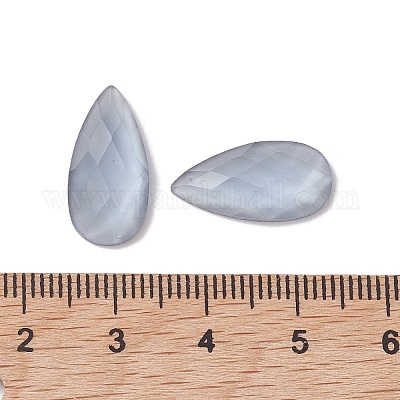 ガラスカボション  ティアドロップ  多面カット  ライトスチールブルー  18x9x4mm&nbsp;FIND-C047-05-1