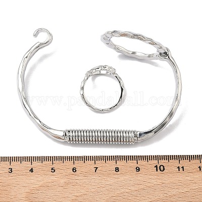 リング ブラア ハンマー加工 カフ バングル＆リングセット  プラチナ  32.5mm&nbsp;SJEW-C008-01P-1