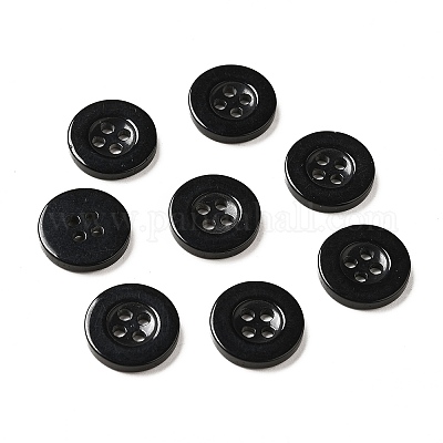 樹脂ボタン  染め  フラットラウンド  ブラック  15x2.5mm&nbsp;RESI-D033-15mm-02-1