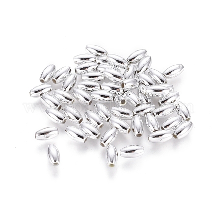 アクリルビーズ  ライス  銀  約3 mm幅  長さ6mm  穴：1mm  1300個/ 50g&nbsp;X-PL654-1-1