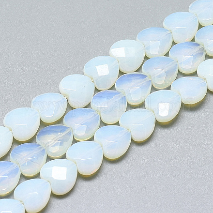 オパールビーズ連売り 多面カット ハート 10x10x5mm 穴:1.2mm 約20個/連 7.4インチ G-S357-E01-15-1