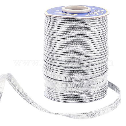 ポリエステルリボン  フラット  銀  3/8インチ（10x1.5mm）  約60.15ヤード（55m）/ロール&nbsp;OCOR-WH0068-28B-1