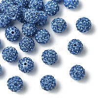 30個の舗装ディスコボールビーズ  樹脂粘土ラインストーンビーズ  ラウンド  ライトサファイア  pp13（1.9~2mm）  6列ラインストーン  10mm  穴：1.5mm&nbsp;RB-YW0001-14C