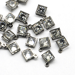 菱形合金チャーム  キュービックジルコニア付き  ガンメタ色  14x11x5mm  穴：1.5mm