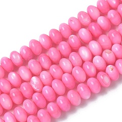 天然淡水シェルビーズ連売り  ロネデル  染め  濃いピンク  6x3.5~4mm  穴：1mm  約97~99個/連  15.08~ 15.47インチ（38.3~39.3cm）