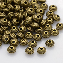 チベット風合金スペーサービーズ  双円錐形  鉛フリー及びカドミウムフリー  アンティークブロンズ  5x3mm  穴：1mm