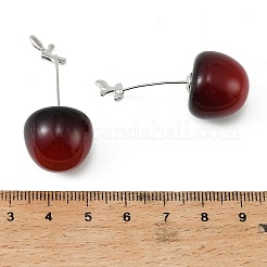 合金と樹脂のダングルスタッドピアス  チェリー  プラチナ  暗赤色  16.5x18mm&nbsp;EJEW-T054-01