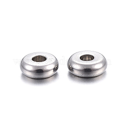 変色しない304ステンレススチールスペーサービーズ  フラットラウンド  ステンレス鋼色  4x1.2mm  穴：1.2mm.&nbsp;A-STAS-F191-13P-A