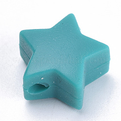 食品グレードの環境に優しいシリコーンビーズ  スター  ダークシアン  14x13.5x8mm  穴：2mm&nbsp;SIL-T041-09