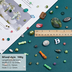 100g ミックススタイルプラスチックビーズ  混合図形  ミックスカラー  5.5~44.5x5.5~32.5x2.5~16mm  穴：1.2~5mm&nbsp;KY-HY0001-27