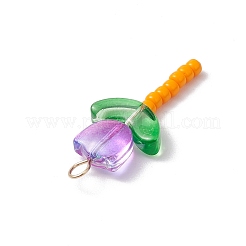 ガラスチャーム  花  304ステンレススチールのフラットヘッドピンとシードビーズ付き  混合色  ゴールドカラー  32.5x14x4.5mm  穴：3mm&nbsp;PALLOY-JF03419-02