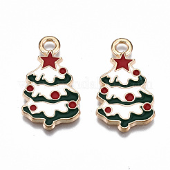 合金エナメルチャーム  カドミウムフリー＆鉛フリー  クリスマスツリー  ライトゴールド  グリーン  25.5x14.5x1.5mm  穴：2.5mm&nbsp;ENAM-S121-166-RS