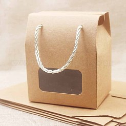 折りたたみクリエイティブクラフト紙箱  ウェディング記念品ボックス  賛成ボックス  紙ギフトボックス  長方形の窓とコード付き  正方形  バリーウッド  15x15x10cm&nbsp;CON-WH0077-05