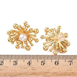 真鍮の花のスタッドピアス  アブソリュートプラスチック模造パール  ニッケルフリー  18KGP本金メッキ  23x22.5mm&nbsp;EJEW-D337-06G