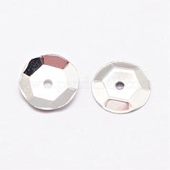 プラスチックスパンコールビーズ  半カップ状のスパンコールビーズ  中ハート孔  銀  8x0.5mm  穴：1mm  約35000個/ポンド&nbsp;PVC-A001-8mm-08