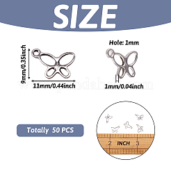 304ステンレススチール昆虫チャーム蝶ペンダント  ステンレス鋼色  11x9x1mm  穴：1mm&nbsp;STAS-TAG0001-02P
