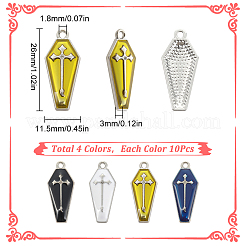 40本4色合金エナメルペンダント  クロスと棺します。  プラチナ  ミックスカラー  26x11.5x3mm  穴：1.8mm  10個/カラー&nbsp;ENAM-SC0003-79