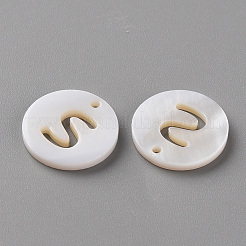 天然淡水シェルのペンダント  アルファベット付きフラットラウンド  文字.s  12x1.5mm  穴：1mm&nbsp;LS-SHEL-Q311-008S