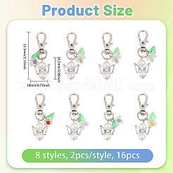 16個 8色 フラワーエンジェル ABSプラスチック模造真珠&アクリルペンダントデコレーション  バッグの装飾用の天然宝石と合金の回転留め金チャーム  53.5mm  2個/カラー&nbsp;HJEW-CA00055