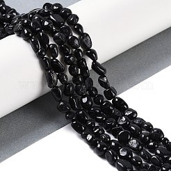 天然石トルマリンビーズ連売り  ナゲット  ブラック  6~12x4~8mm  穴：0.8mm  15.35''（39センチメートル）&nbsp;G-P433-05A-01