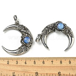 オパールペンダント  合金の花の三日月チャーム  アンティークシルバー  43.5x35.5x8.5mm  穴：8x7mm&nbsp;G-P547-04AS-01