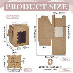 厚紙製のギフト梱包箱  PVC窓とコード付き  長方形  ペルー  8.5x8.5x10cm&nbsp;LS-CON-WH0089-262A