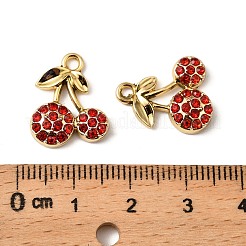 UVメッキ合金ラインストーンペンダント  チェリー  ゴールドカラー  17x14x3.5mm  穴：2mm&nbsp;FIND-A054-05A-G