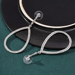 合金とクリスタルのラインストーンのダングルスタッドピアス  プラチナ  ティアドロップ  67x32mm&nbsp;LS-EJEW-G467-01P-02