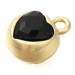 ラックメッキ合金ペンダント  ラインストーン付き  ハート  ゴールドカラー  ブラック  11.5x9x7.5mm  穴：1.6mm&nbsp;PALLOY-M055-06G-06