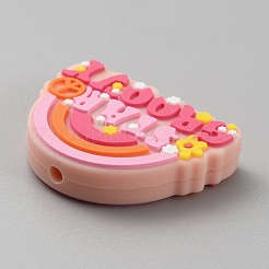 食品グレードの環境に優しいシリコーンビーズ  パールピンク  23.5x30x6.7mm  穴：2mm&nbsp;SIL-WH0014-32D