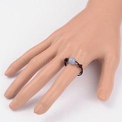 調整可能な天然アクアマリンの指輪  牛革レザーコード付き  18mm&nbsp;RJEW-JR00143-02