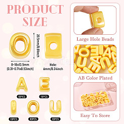 50 個 5 スタイル UV メッキ不透明アクリルビーズ  虹色の  文字 aeiou  ゴールド  20.5x8~18x13.5mm  穴：6mm  10個/スタイル&nbsp;PACR-TA0001-31B